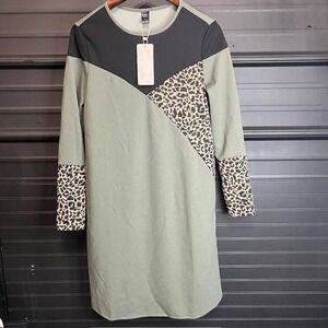 Womens Colorblock Leopard Print Casual‎ Tunic Dress